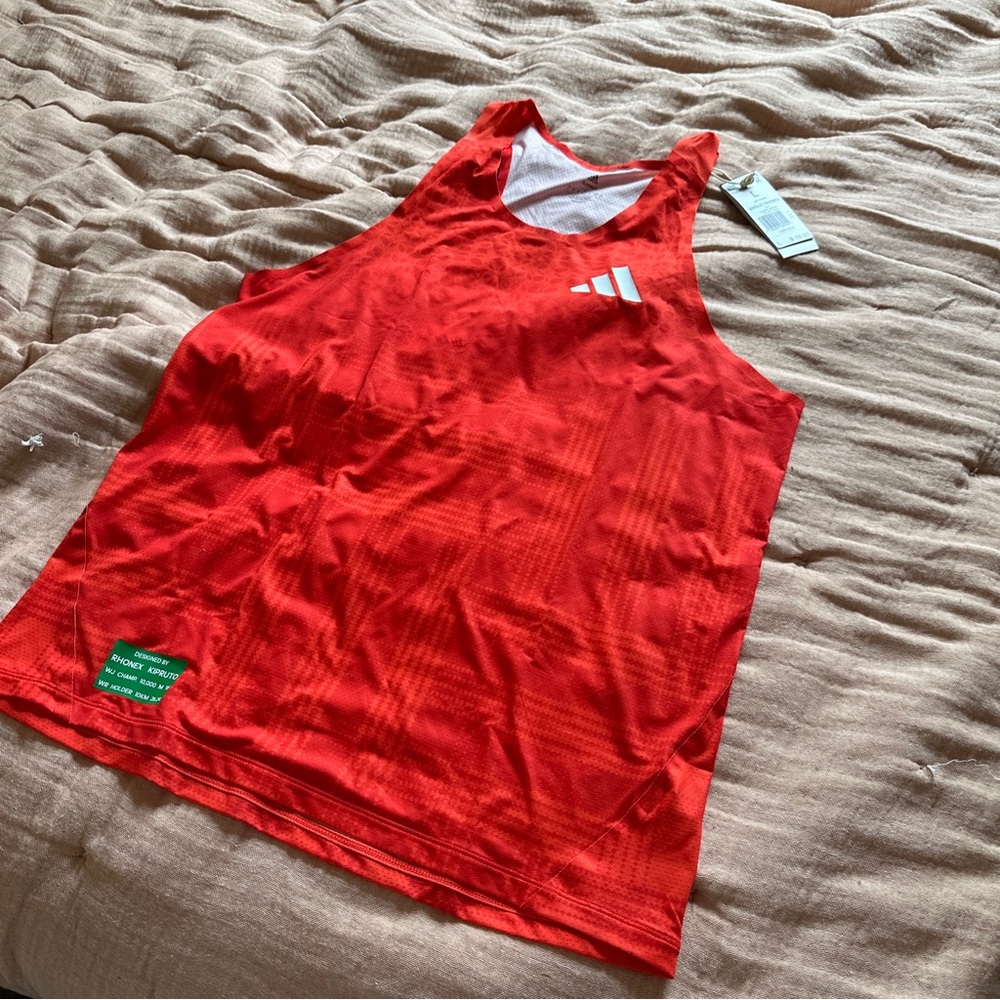 Adidas New Rare Rhonex Geometric Red Aeroready Racing Singlet Running Tank Top - Picture 5 of 13